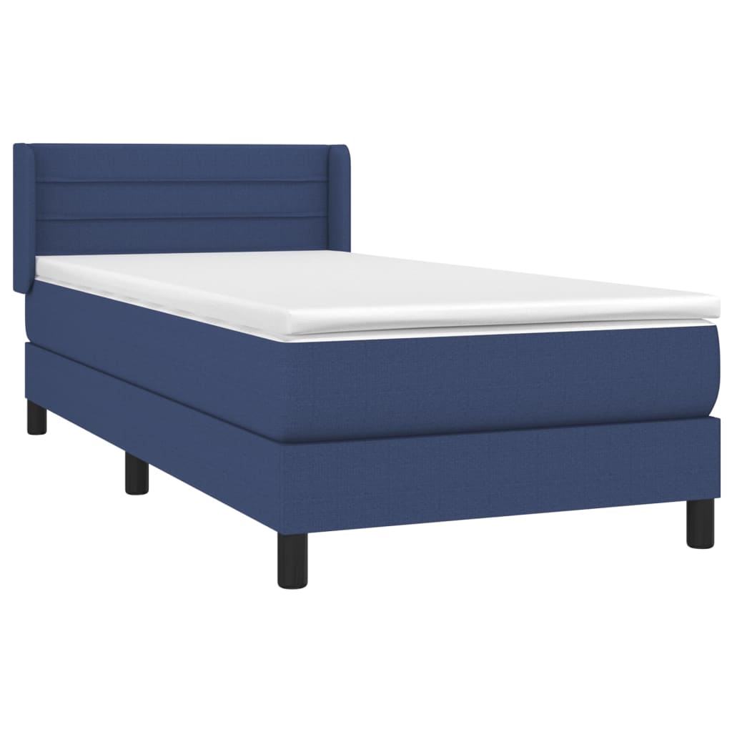 vidaXL Κρεβάτι Boxspring με Στρώμα Μπλε 90x200 εκ.Υφασμάτινο
