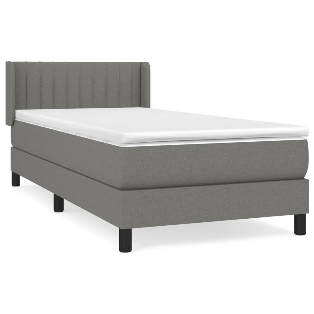 vidaXL Κρεβάτι Boxspring με Στρώμα Σκούρο Γκρι 90x190 εκ. Υφασμάτινο