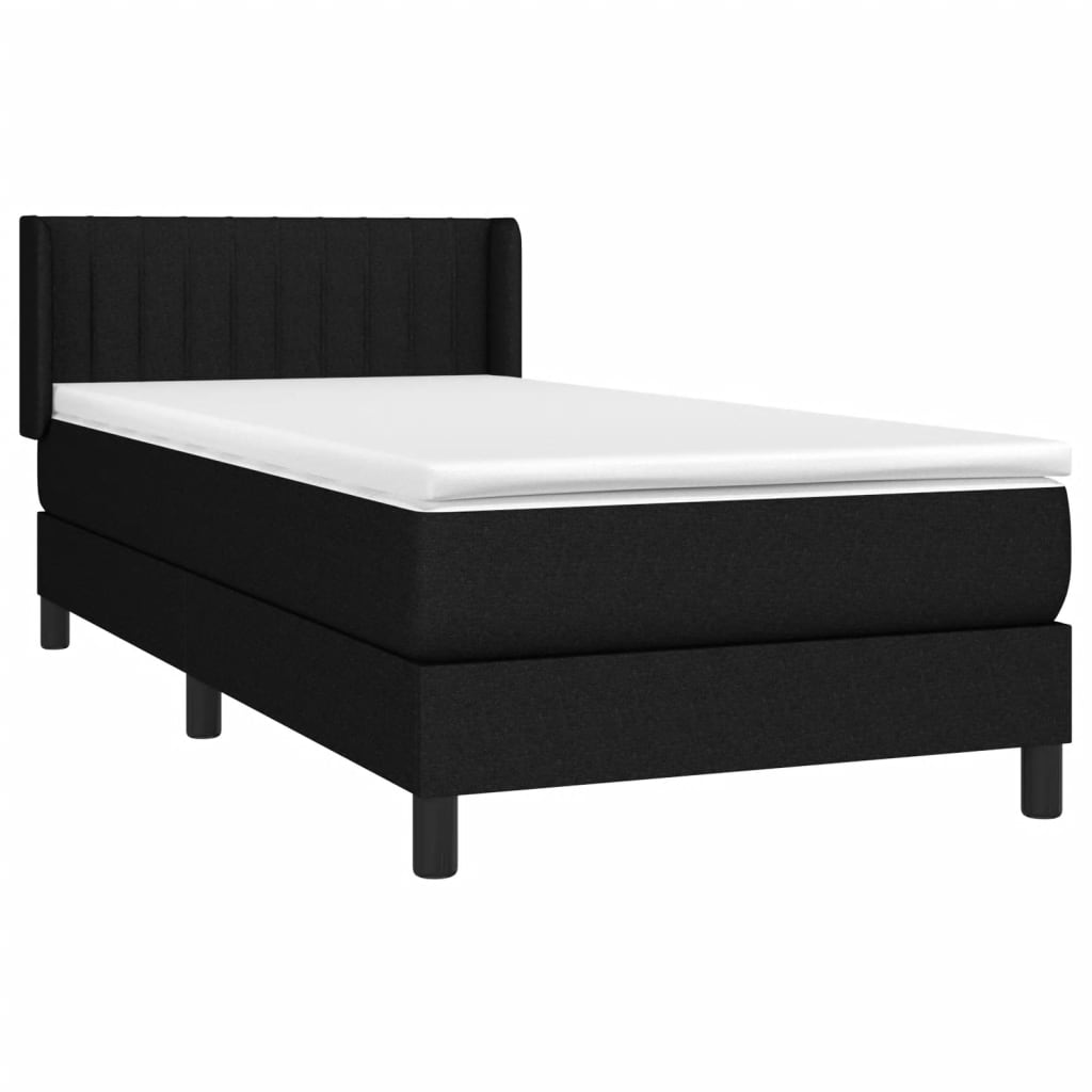 vidaXL Κρεβάτι Boxspring με Στρώμα Μαύρο 90x200 εκ. Υφασμάτινο