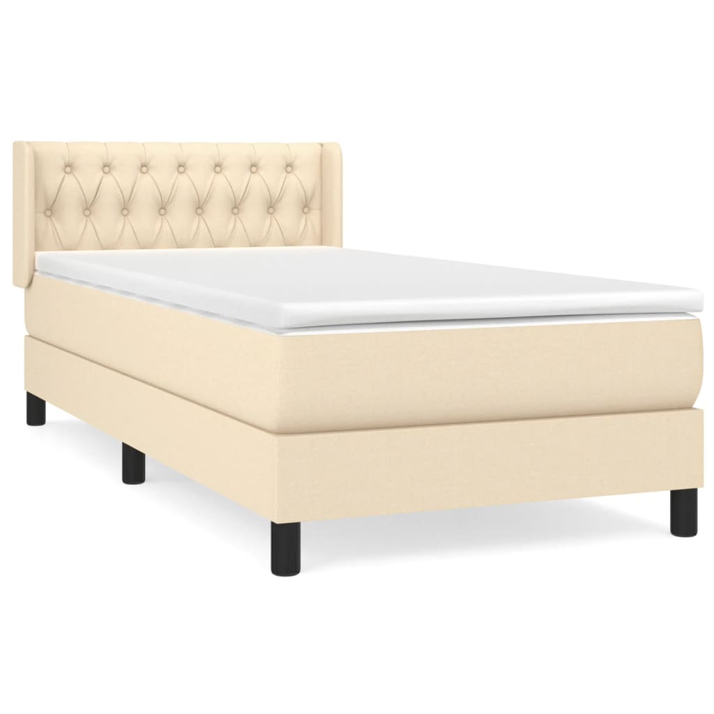 vidaXL Κρεβάτι Boxspring με Στρώμα Κρεμ 90x190 εκ.Υφασμάτινο