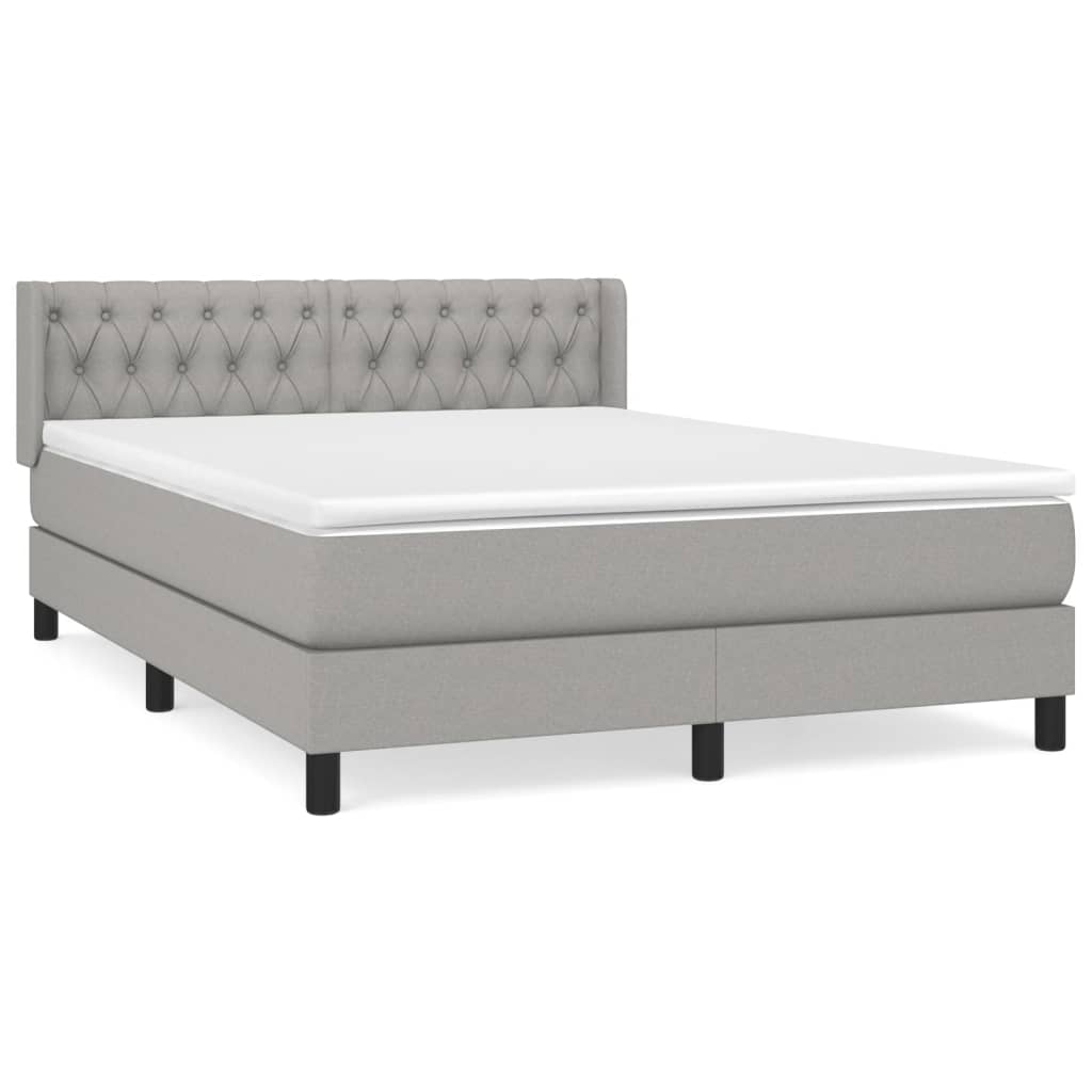 vidaXL Κρεβάτι Boxspring με Στρώμα Ανοιχτό Γκρι 140x190 εκ. Υφασμάτινο