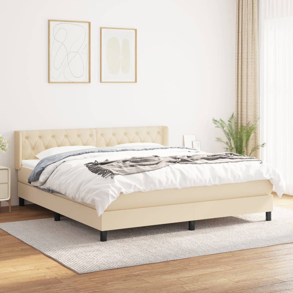 vidaXL Κρεβάτι Boxspring με Στρώμα Κρεμ 160x200 εκ. Υφασμάτινο