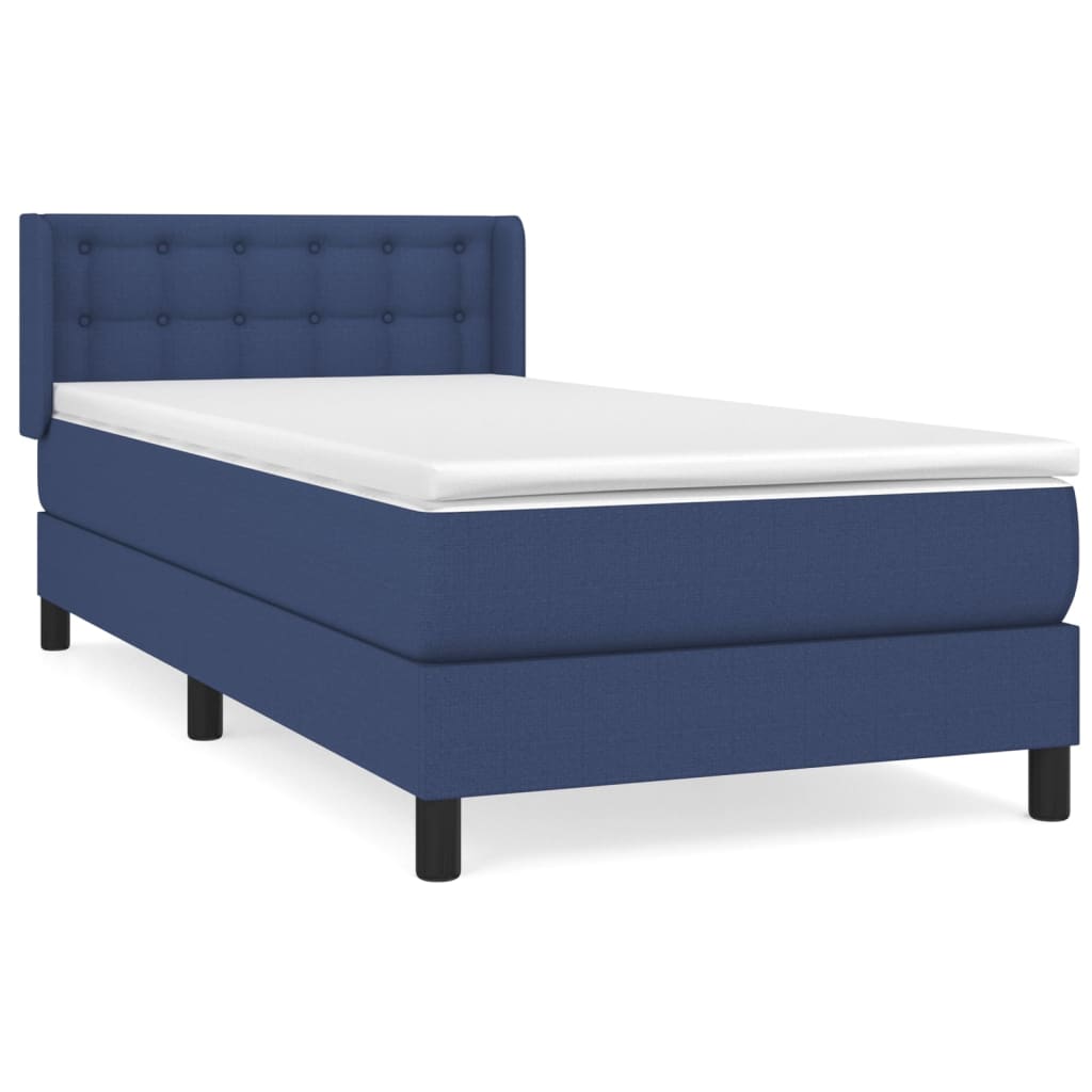 vidaXL Κρεβάτι Boxspring με Στρώμα Μπλε 90x190 εκ.Υφασμάτινο