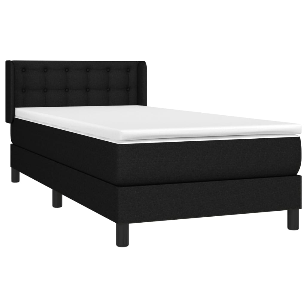vidaXL Κρεβάτι Boxspring με Στρώμα Μαύρο 90x200 εκ. Υφασμάτινο