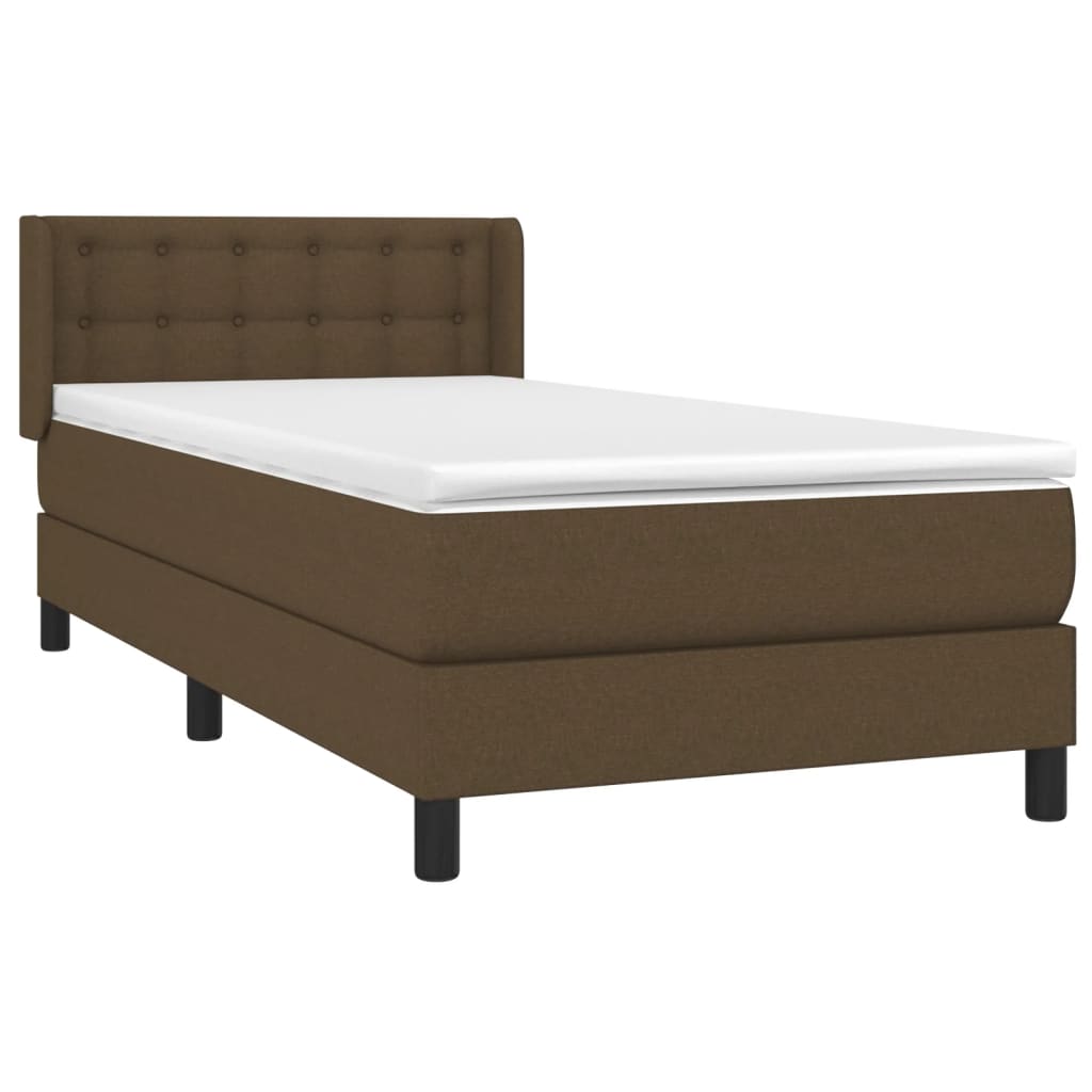 vidaXL Κρεβάτι Boxspring με Στρώμα Σκούρο Καφέ 90x200 εκ. Υφασμάτινο