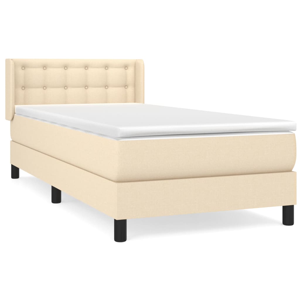 vidaXL Κρεβάτι Boxspring με Στρώμα Κρεμ 90x200 εκ.Υφασμάτινο