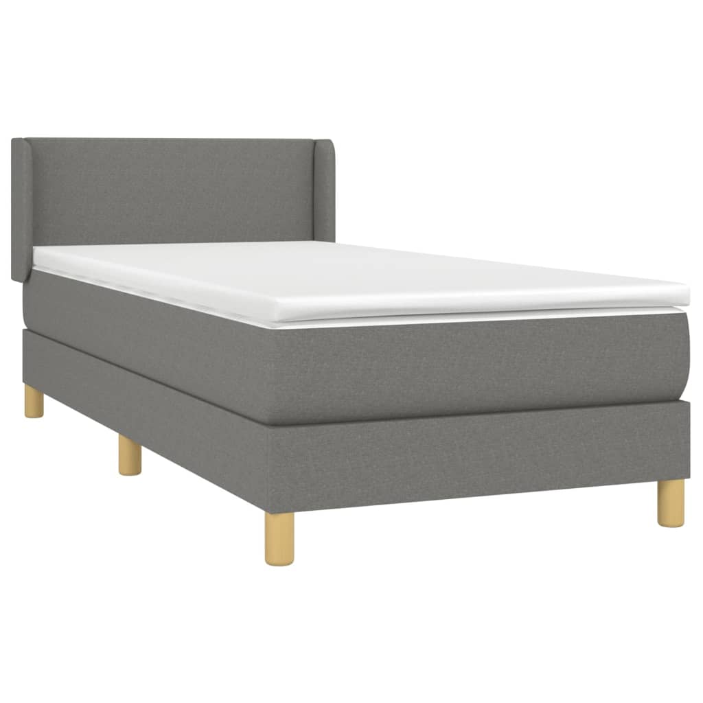 vidaXL Κρεβάτι Boxspring με Στρώμα Σκούρο Γκρι 90x190 εκ. Υφασμάτινο