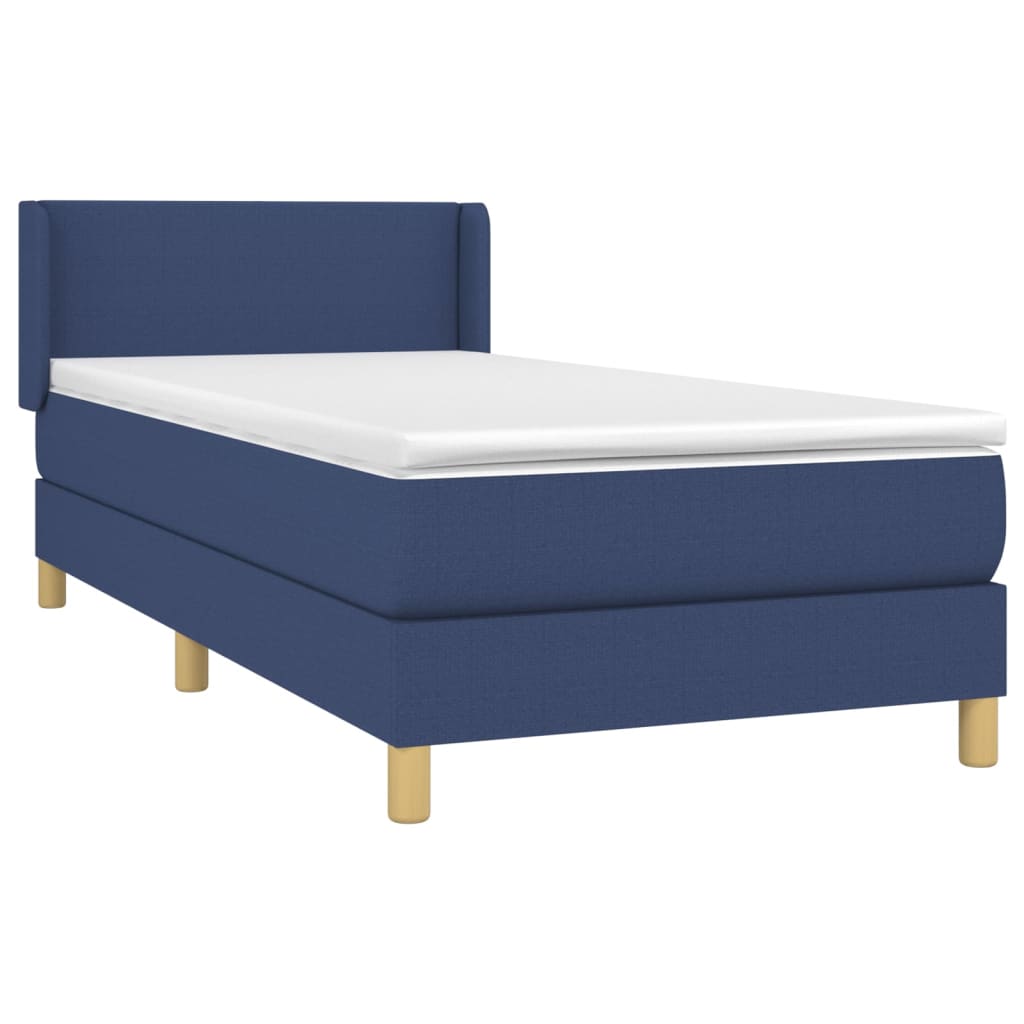 vidaXL Κρεβάτι Boxspring με Στρώμα Μπλε 90x190 εκ.Υφασμάτινο
