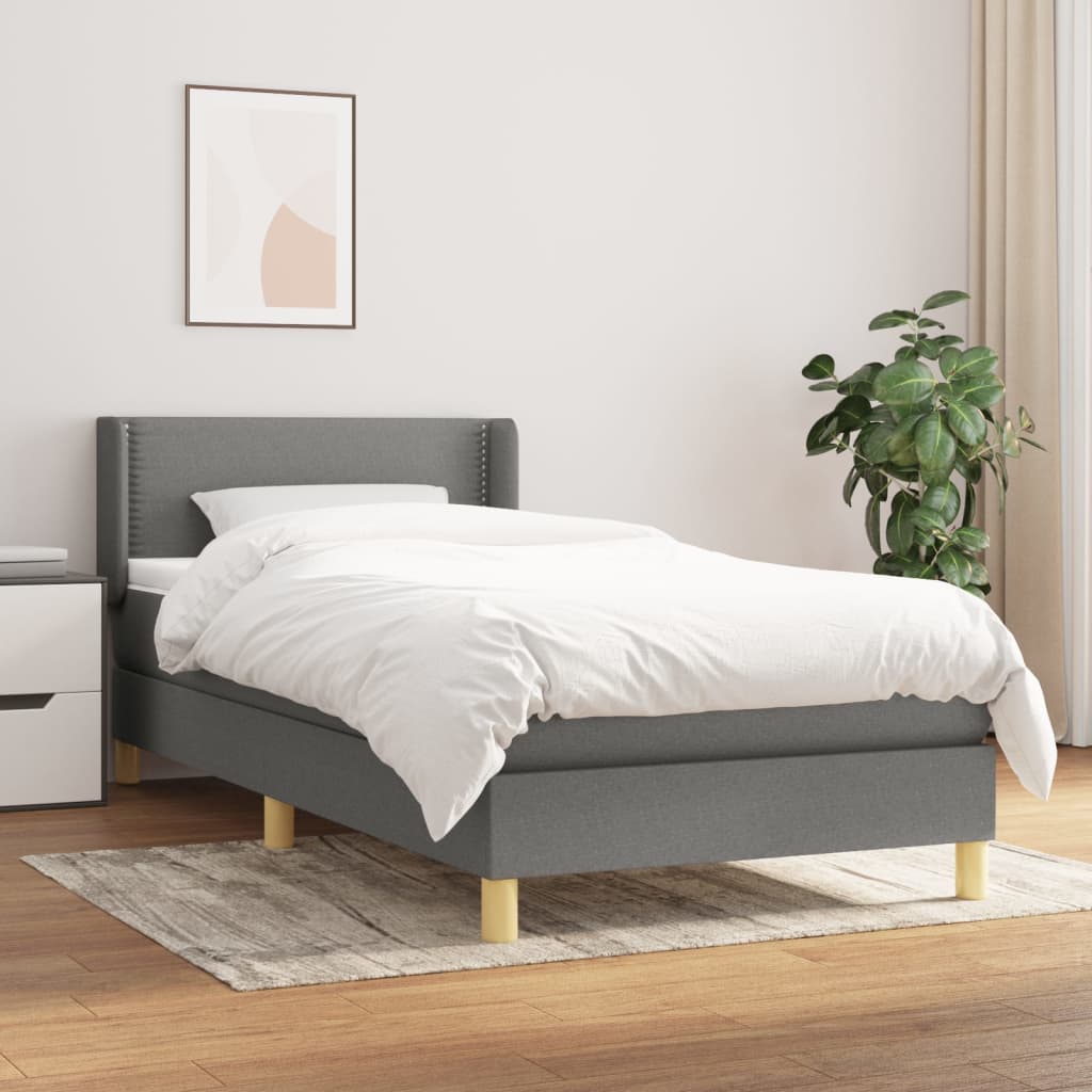 vidaXL Κρεβάτι Boxspring με Στρώμα Σκούρο Γκρι 90x190 εκ. Υφασμάτινο