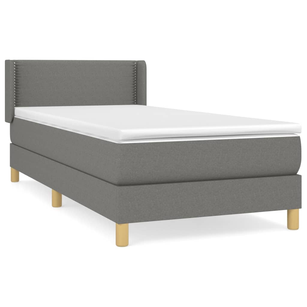 vidaXL Κρεβάτι Boxspring με Στρώμα Σκούρο Γκρι 90x200 εκ. Υφασμάτινο