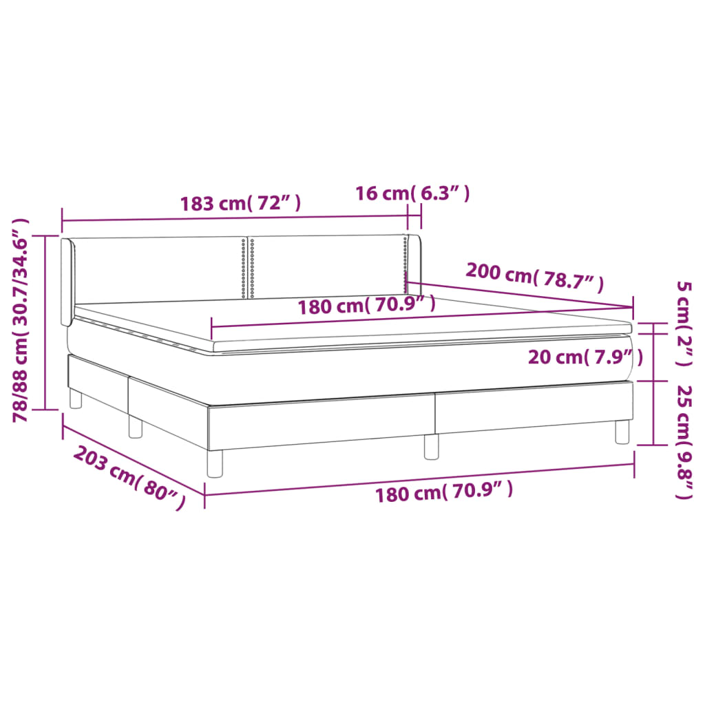 vidaXL Κρεβάτι Boxspring με Στρώμα Σκούρο Καφέ 180x200 εκ Υφασμάτινο