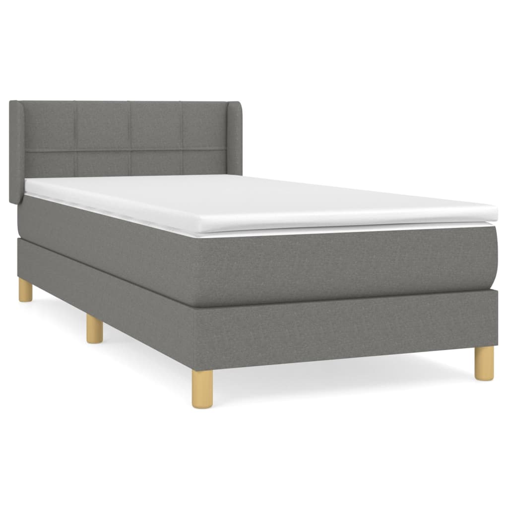 vidaXL Κρεβάτι Boxspring με Στρώμα Σκούρο Γκρι 90x190 εκ. Υφασμάτινο
