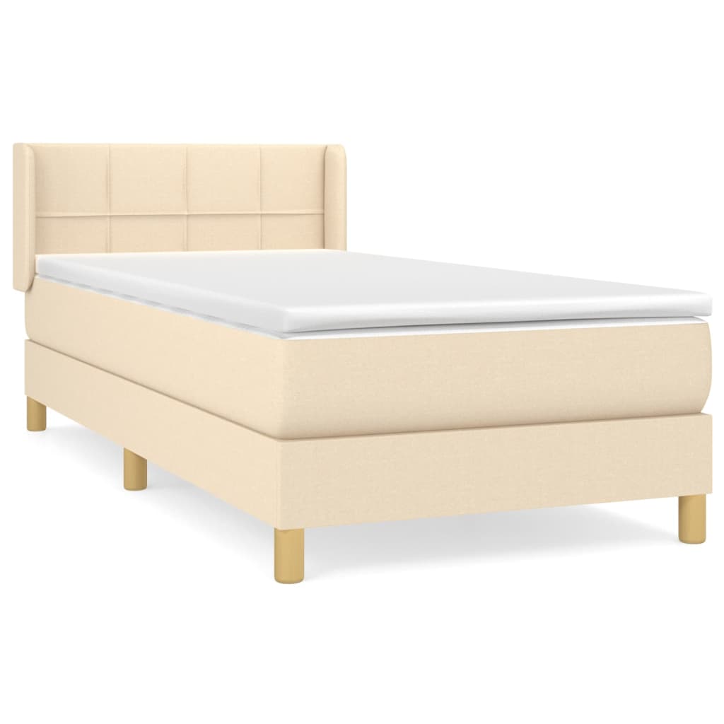 vidaXL Κρεβάτι Boxspring με Στρώμα Κρεμ 90x200 εκ.Υφασμάτινο