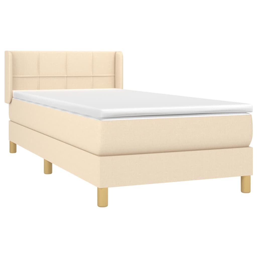 vidaXL Κρεβάτι Boxspring με Στρώμα Κρεμ 90x200 εκ.Υφασμάτινο