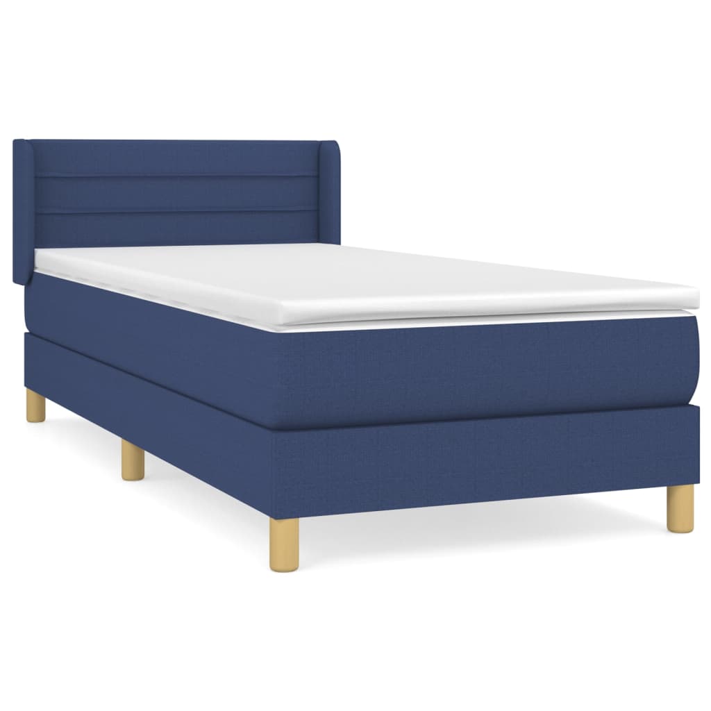 vidaXL Κρεβάτι Boxspring με Στρώμα Μπλε 90x200 εκ.Υφασμάτινο