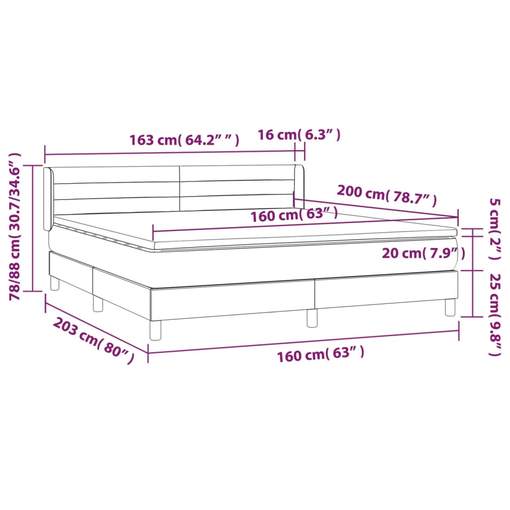 vidaXL Κρεβάτι Boxspring με Στρώμα Μαύρο 160x200 εκ. Υφασμάτινο