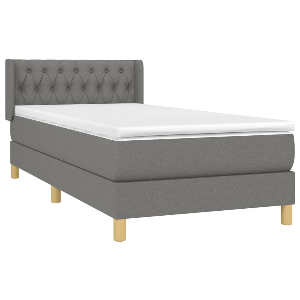 vidaXL Κρεβάτι Boxspring με Στρώμα Σκούρο Γκρι 90x190 εκ. Υφασμάτινο
