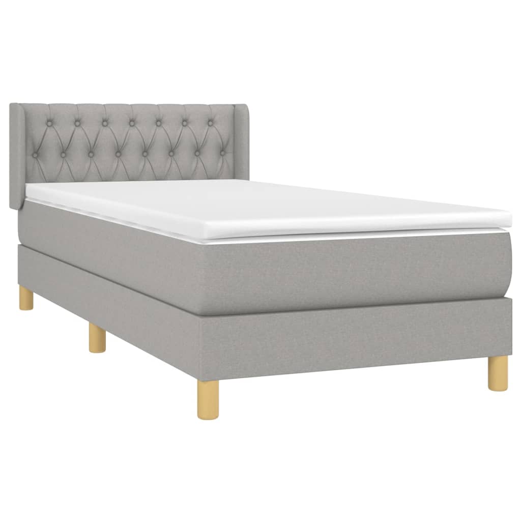 vidaXL Κρεβάτι Boxspring με Στρώμα Ανοιχτό Γκρι 90x200 εκ. Υφασμάτινο