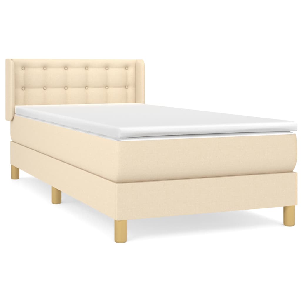 vidaXL Κρεβάτι Boxspring με Στρώμα Κρεμ 90x190 εκ.Υφασμάτινο