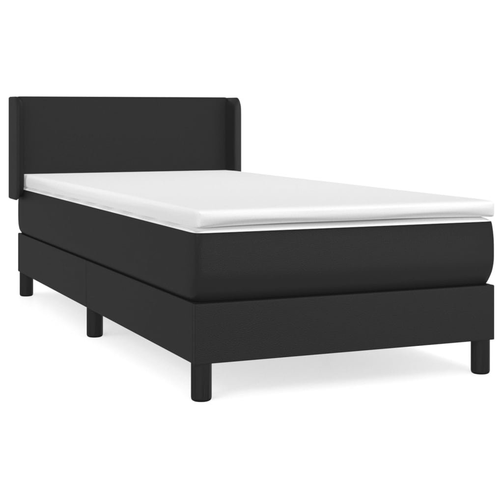 vidaXL Κρεβάτι Boxspring με Στρώμα Μαύρο 90x190εκ. από Συνθετικό Δέρμα