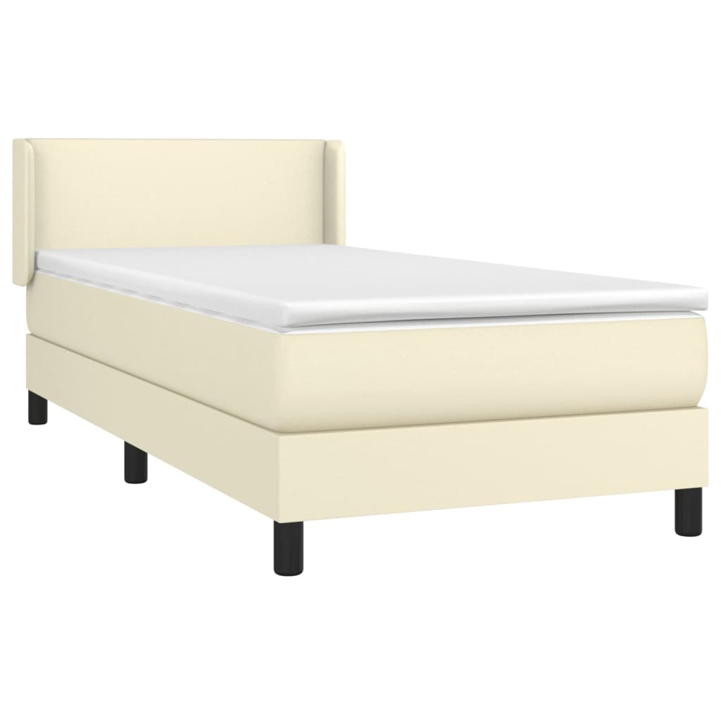 vidaXL Κρεβάτι Boxspring με Στρώμα Κρεμ 100x200εκ. από Συνθετικό Δέρμα