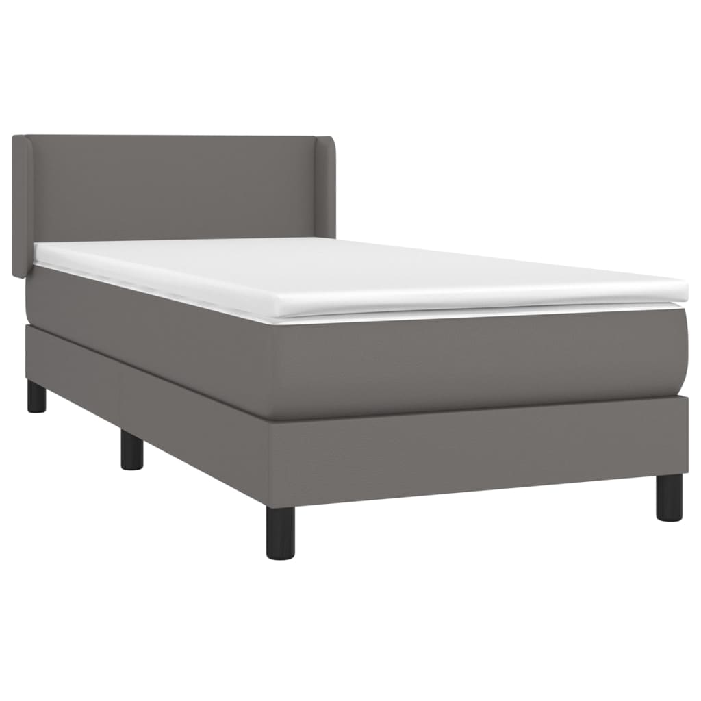 vidaXL Κρεβάτι Boxspring με Στρώμα Γκρι 100x200εκ. από Συνθετικό Δέρμα