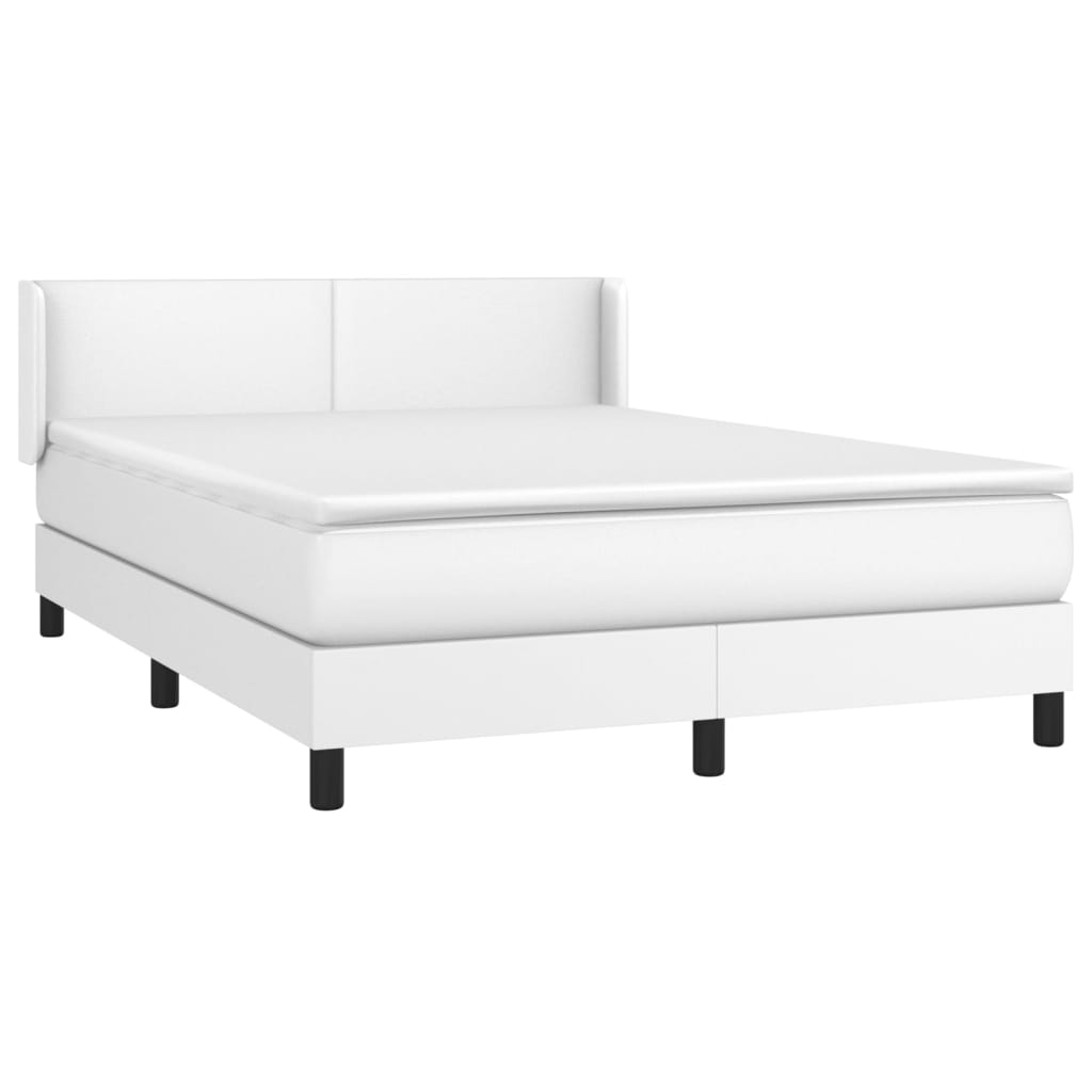vidaXL Κρεβάτι Boxspring με Στρώμα Λευκό 140x190εκ.από Συνθετικό Δέρμα