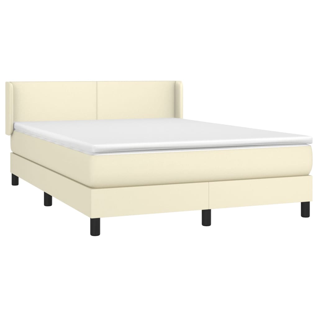 vidaXL Κρεβάτι Boxspring με Στρώμα Κρεμ 140x190εκ. από Συνθετικό Δέρμα