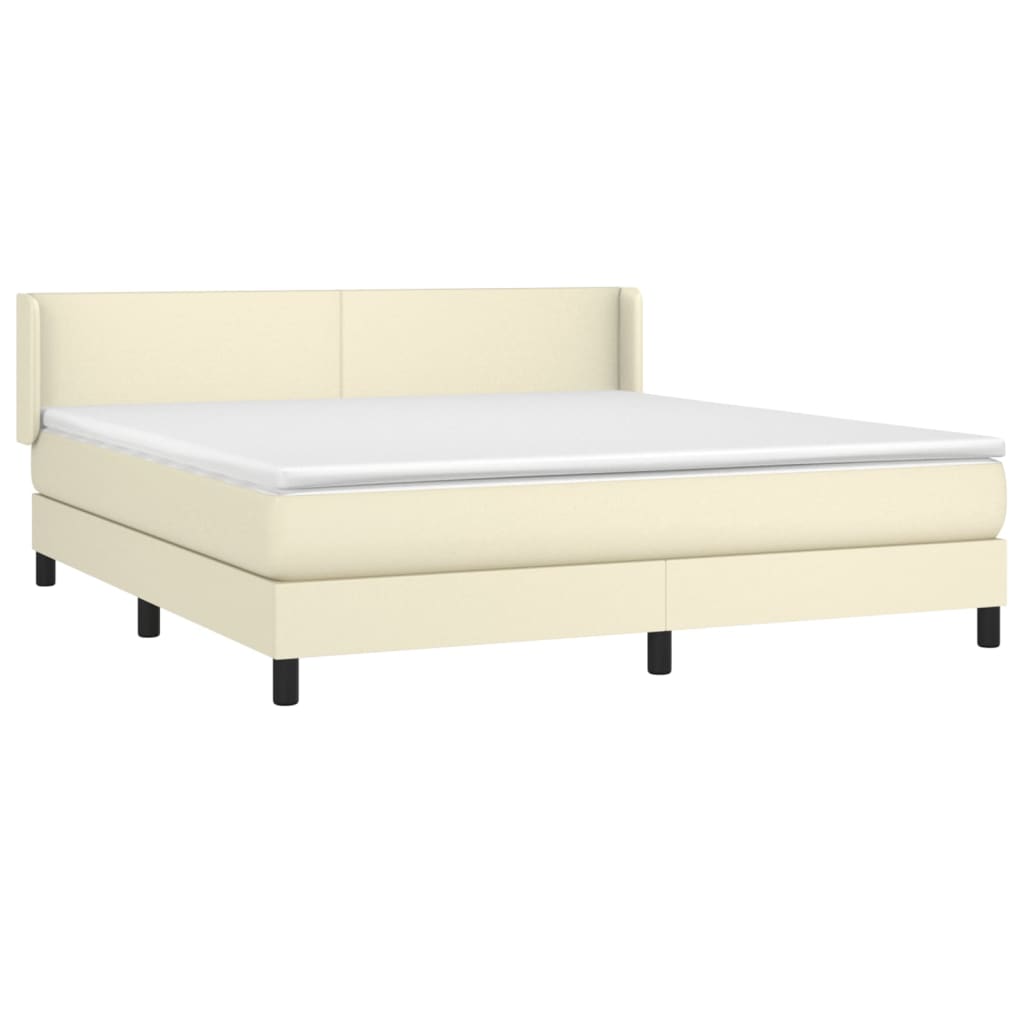 vidaXL Κρεβάτι Boxspring με Στρώμα Κρεμ 160x200εκ. από Συνθετικό Δέρμα