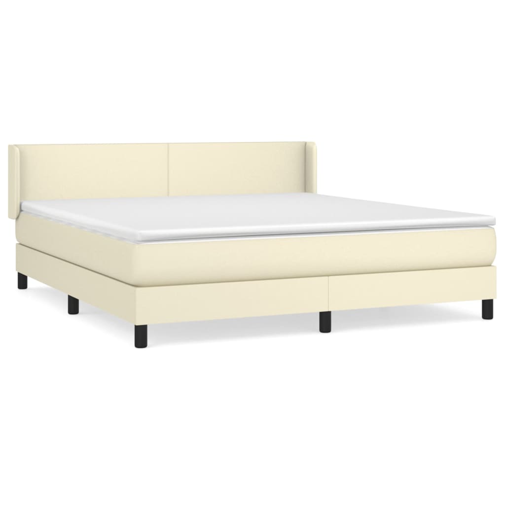vidaXL Κρεβάτι Boxspring με Στρώμα Κρεμ 180x200 εκ. Συνθετικό Δέρμα