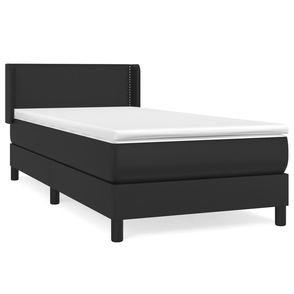vidaXL Κρεβάτι Boxspring με Στρώμα Μαύρο 90x190εκ. από Συνθετικό Δέρμα
