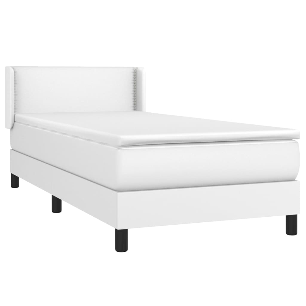 vidaXL Κρεβάτι Boxspring με Στρώμα Λευκό 100x200εκ.από Συνθετικό Δέρμα
