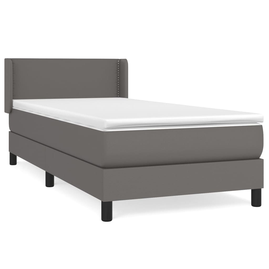 vidaXL Κρεβάτι Boxspring με Στρώμα Γκρι 100x200εκ. από Συνθετικό Δέρμα