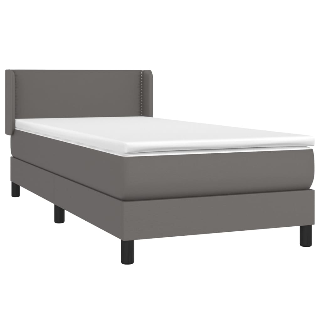 vidaXL Κρεβάτι Boxspring με Στρώμα Γκρι 100x200εκ. από Συνθετικό Δέρμα