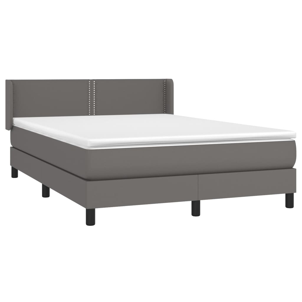 vidaXL Κρεβάτι Boxspring με Στρώμα Γκρι 140x200εκ. από Συνθετικό Δέρμα