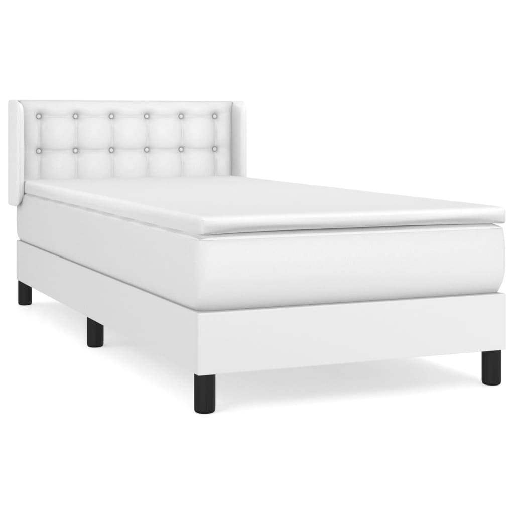 vidaXL Κρεβάτι Boxspring με Στρώμα Λευκό 90x190εκ. από Συνθετικό Δέρμα
