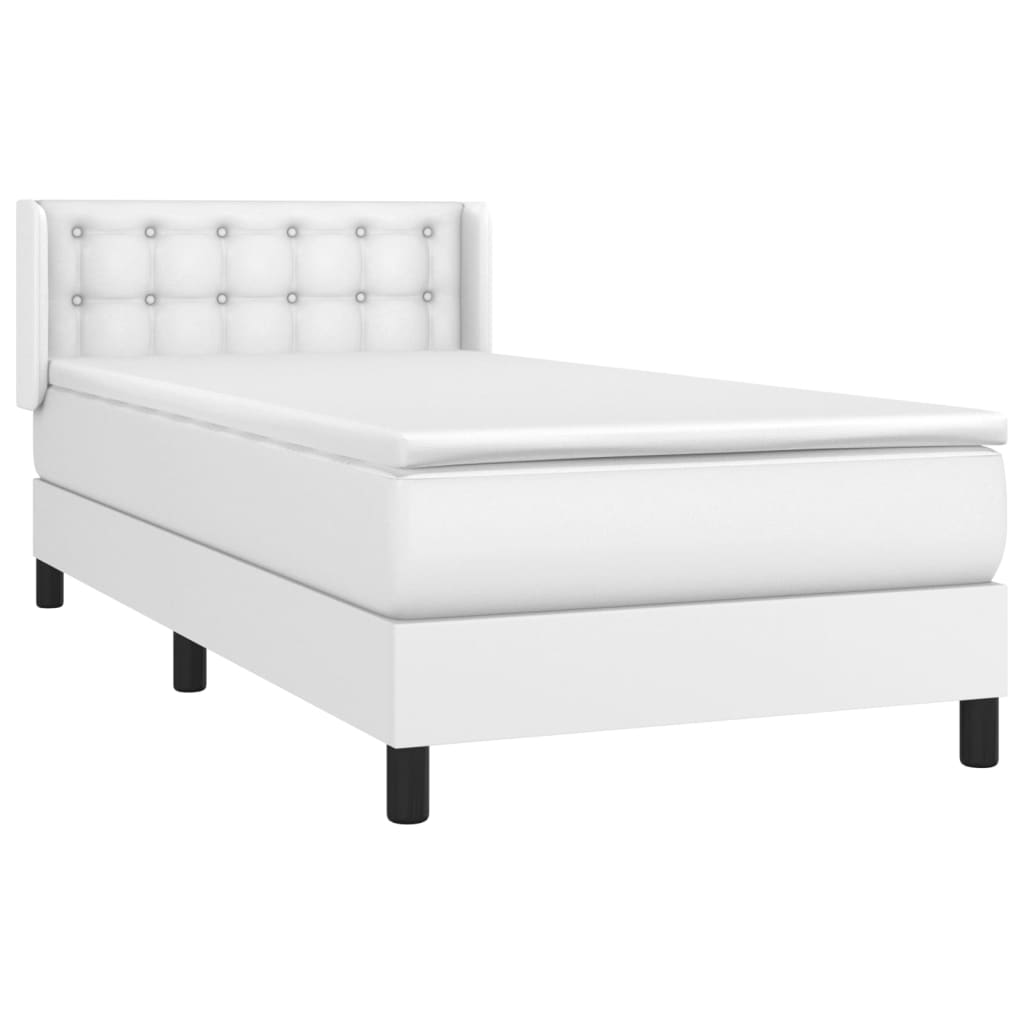 vidaXL Κρεβάτι Boxspring με Στρώμα Λευκό 90x190εκ. από Συνθετικό Δέρμα