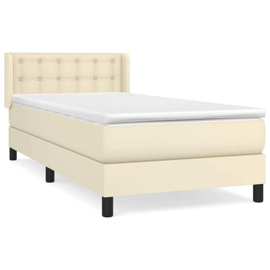 vidaXL Κρεβάτι Boxspring με Στρώμα Κρεμ 90x190 εκ. από Συνθετικό Δέρμα