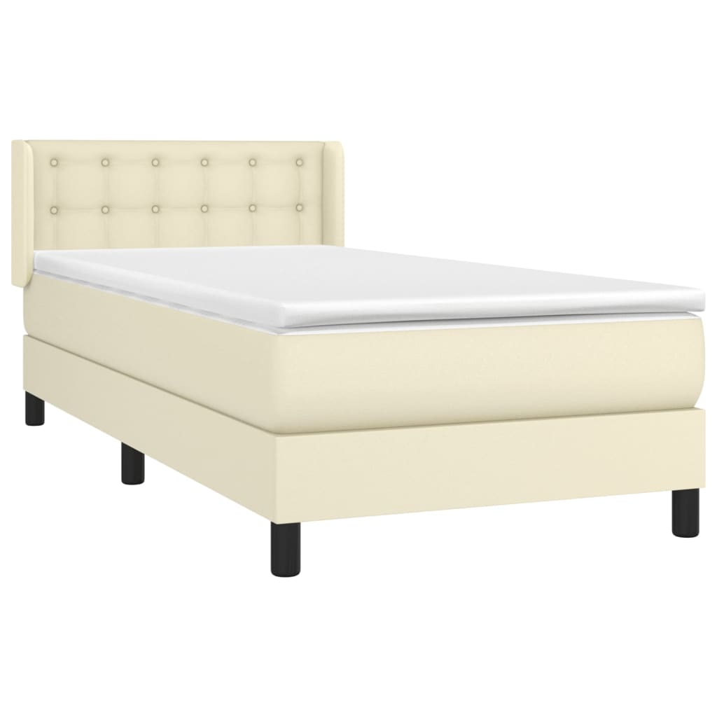 vidaXL Κρεβάτι Boxspring με Στρώμα Κρεμ 90x190 εκ. από Συνθετικό Δέρμα
