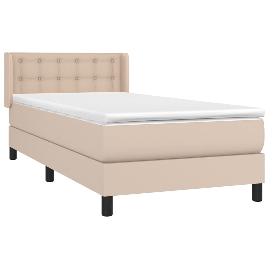 vidaXL Κρεβάτι Boxspring με Στρώμα Καπουτσίνο 90x190εκ.από Συνθ. Δέρμα