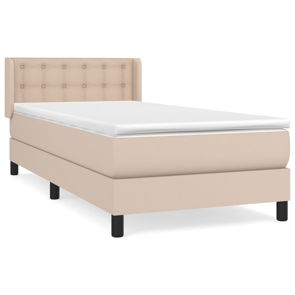vidaXL Κρεβάτι Boxspring με Στρώμα Καπουτσίνο 90x200εκ.από Συνθ. Δέρμα