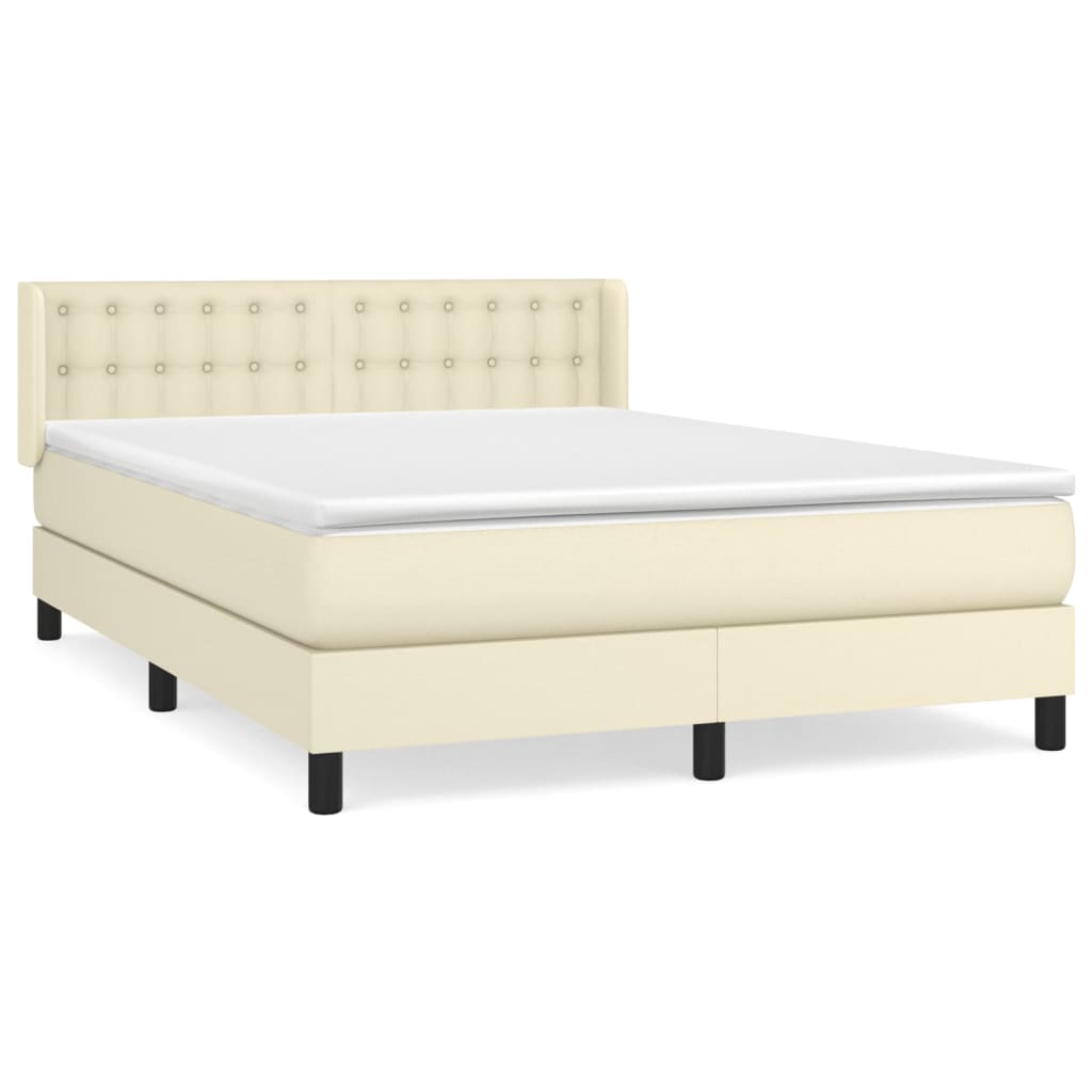 vidaXL Κρεβάτι Boxspring με Στρώμα Κρεμ 140x190εκ. από Συνθετικό Δέρμα