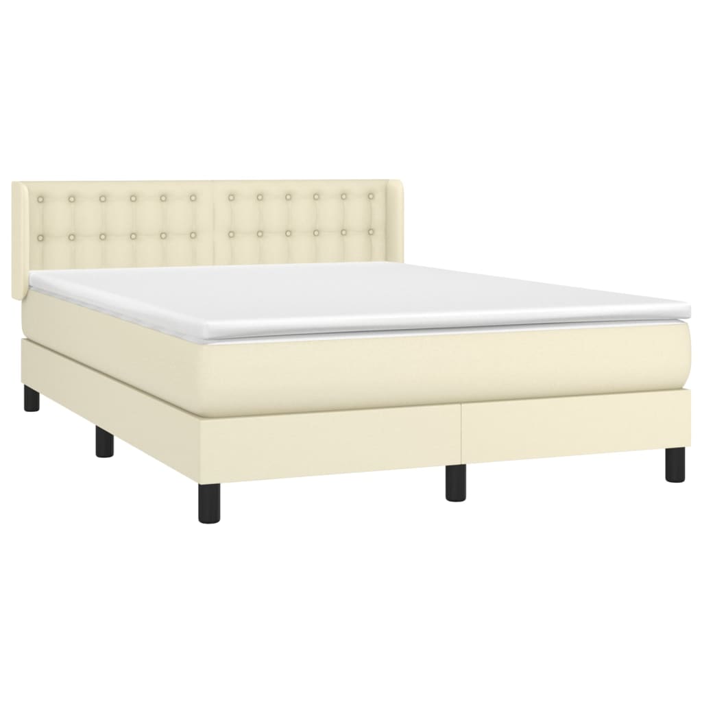 vidaXL Κρεβάτι Boxspring με Στρώμα Κρεμ 140x190εκ. από Συνθετικό Δέρμα