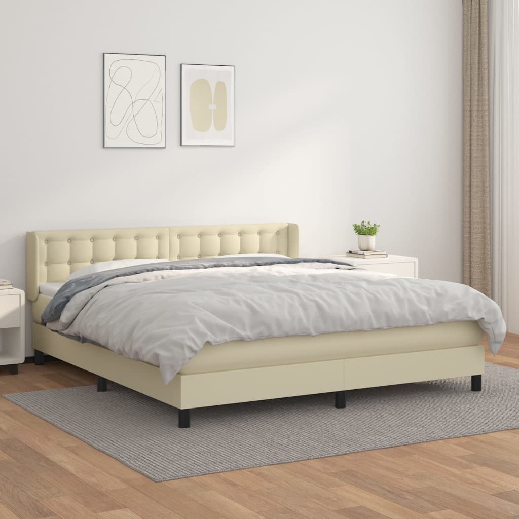 vidaXL Κρεβάτι Boxspring με Στρώμα Κρεμ 160x200εκ. από Συνθετικό Δέρμα
