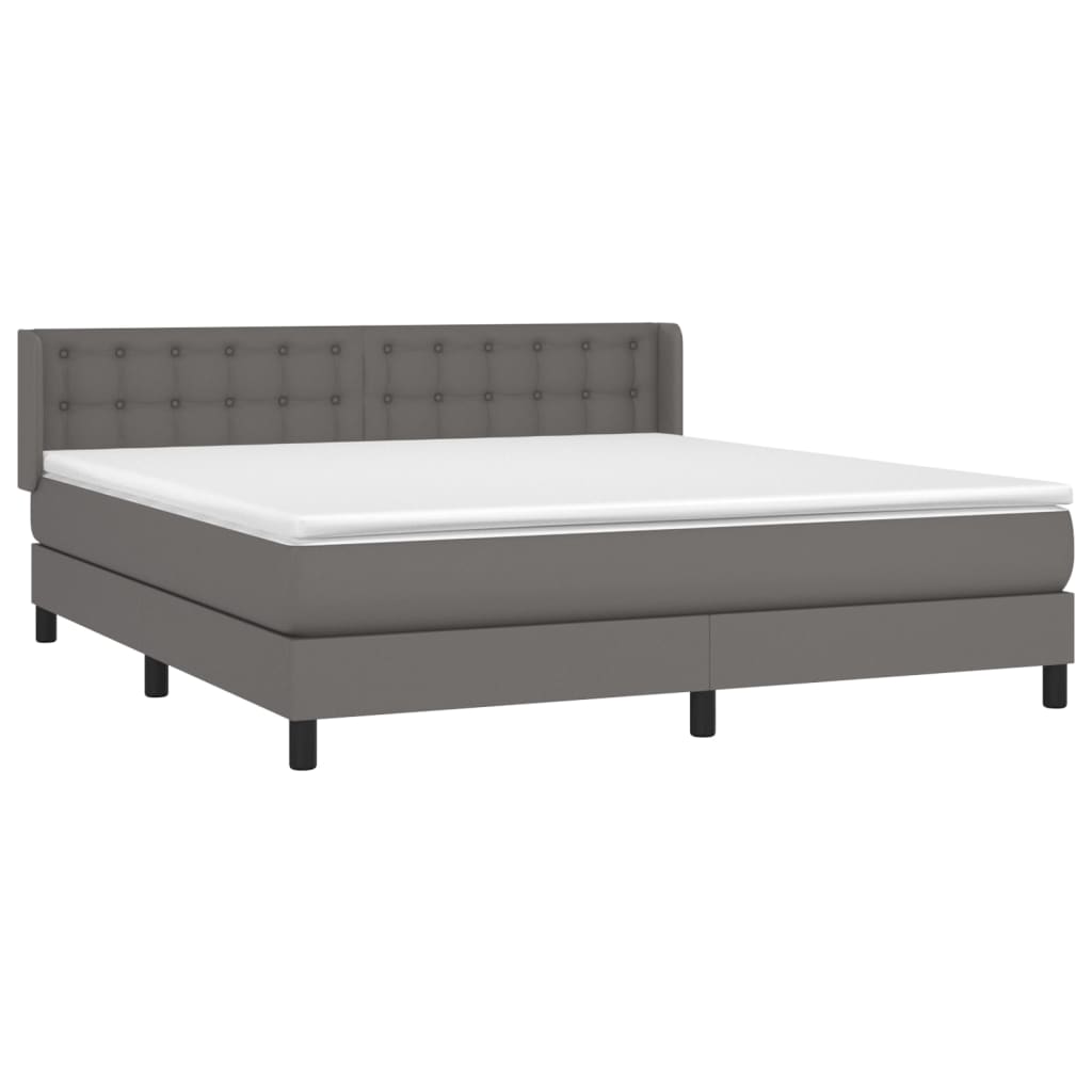 vidaXL Κρεβάτι Boxspring με Στρώμα Γκρι 160x200εκ. από Συνθετικό Δέρμα