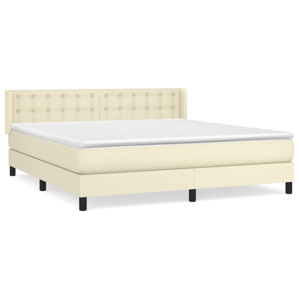 vidaXL Κρεβάτι Boxspring με Στρώμα Κρεμ 180x200 εκ. Συνθετικό Δέρμα