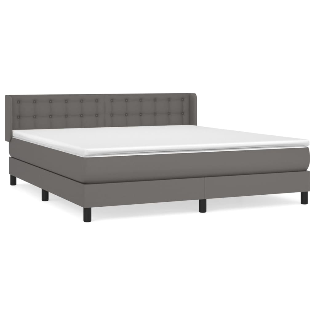 vidaXL Κρεβάτι Boxspring με Στρώμα Γκρι 180x200 εκ. Συνθετικό Δέρμα