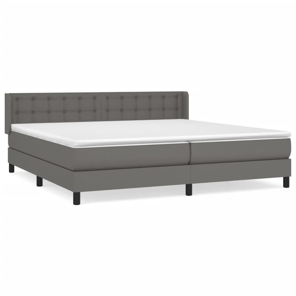 vidaXL Κρεβάτι Boxspring με Στρώμα Γκρι 200x200 εκ. Συνθετικό Δέρμα