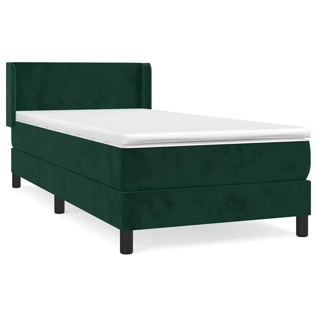 vidaXL Κρεβάτι Boxspring με Στρώμα Σκούρο Πράσινο 90x190 εκ. Βελούδινο
