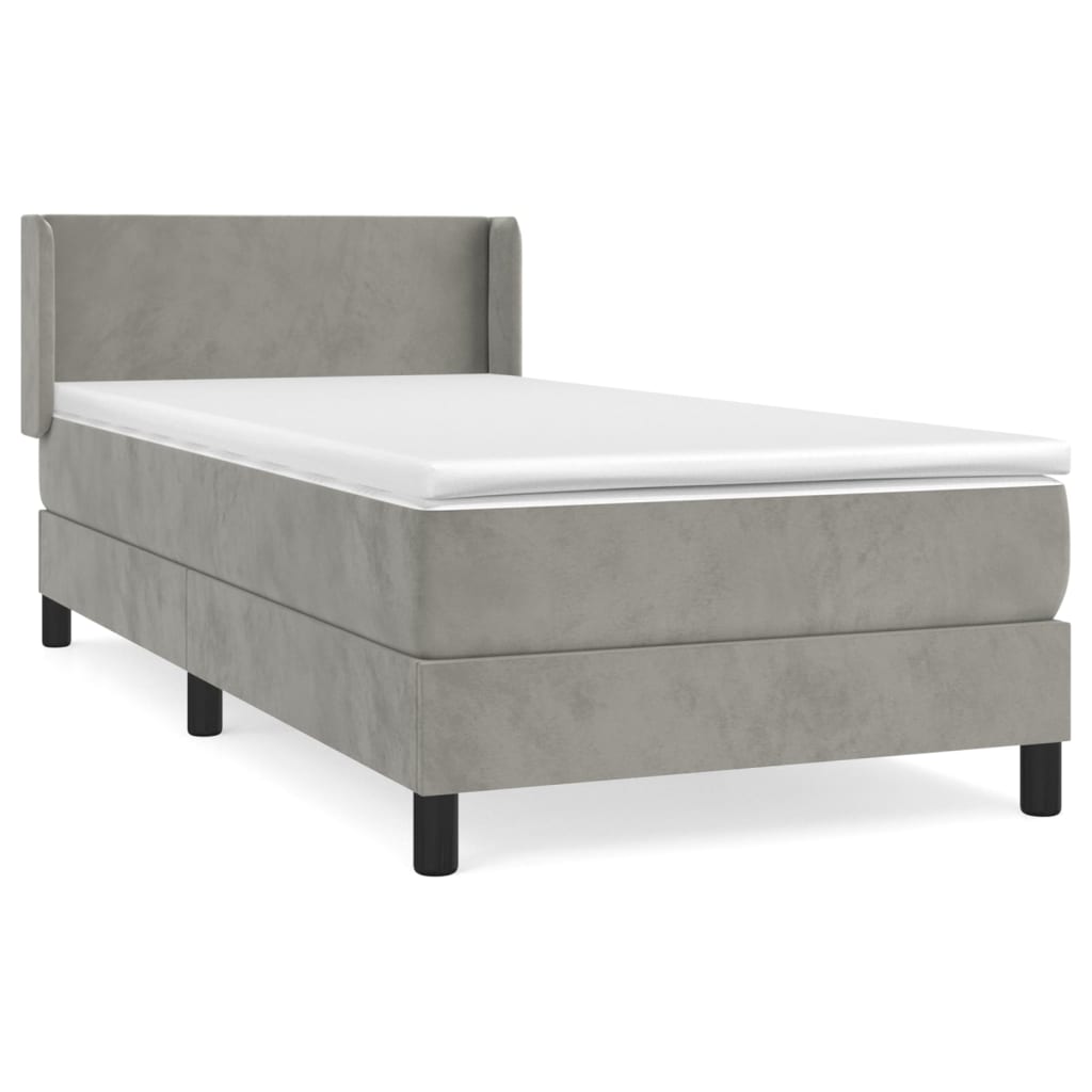 vidaXL Κρεβάτι Boxspring με Στρώμα Ανοιχτό Γκρι 90x200 εκ. Βελούδινο